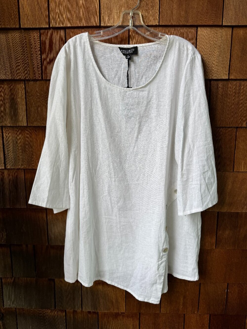 NWT JONES & CO White Linen Blend 3/4 Sleeve Button Detail Tunic in Women's 1X